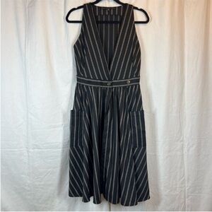 HYFVE Woven Pin stripe Faux Wrap A line Midi Dress